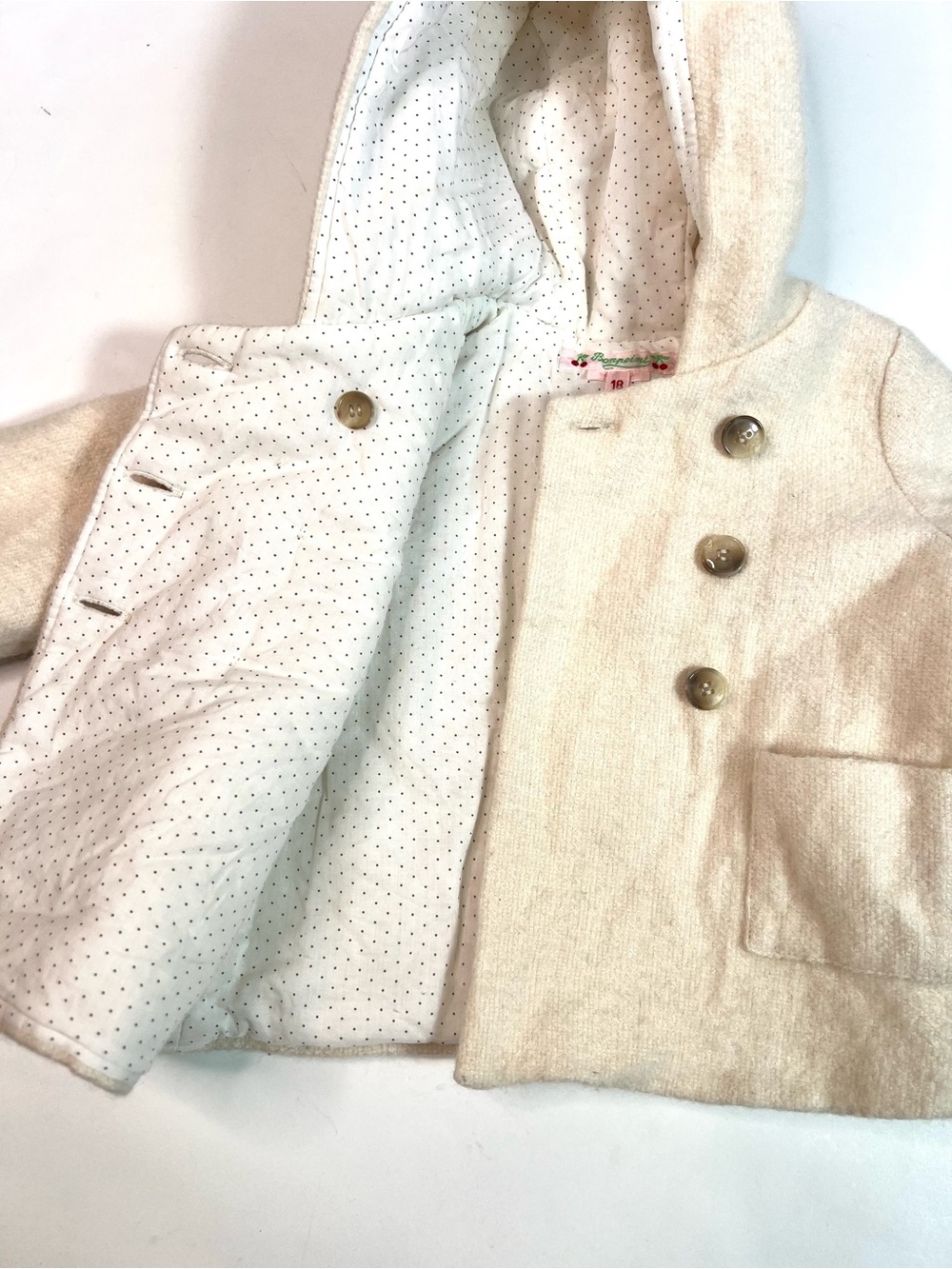 Bonpoint Misha Wool Cotton Double Breasted Hooded Winter Coat Size 18 Months - Picture 13 of 13
